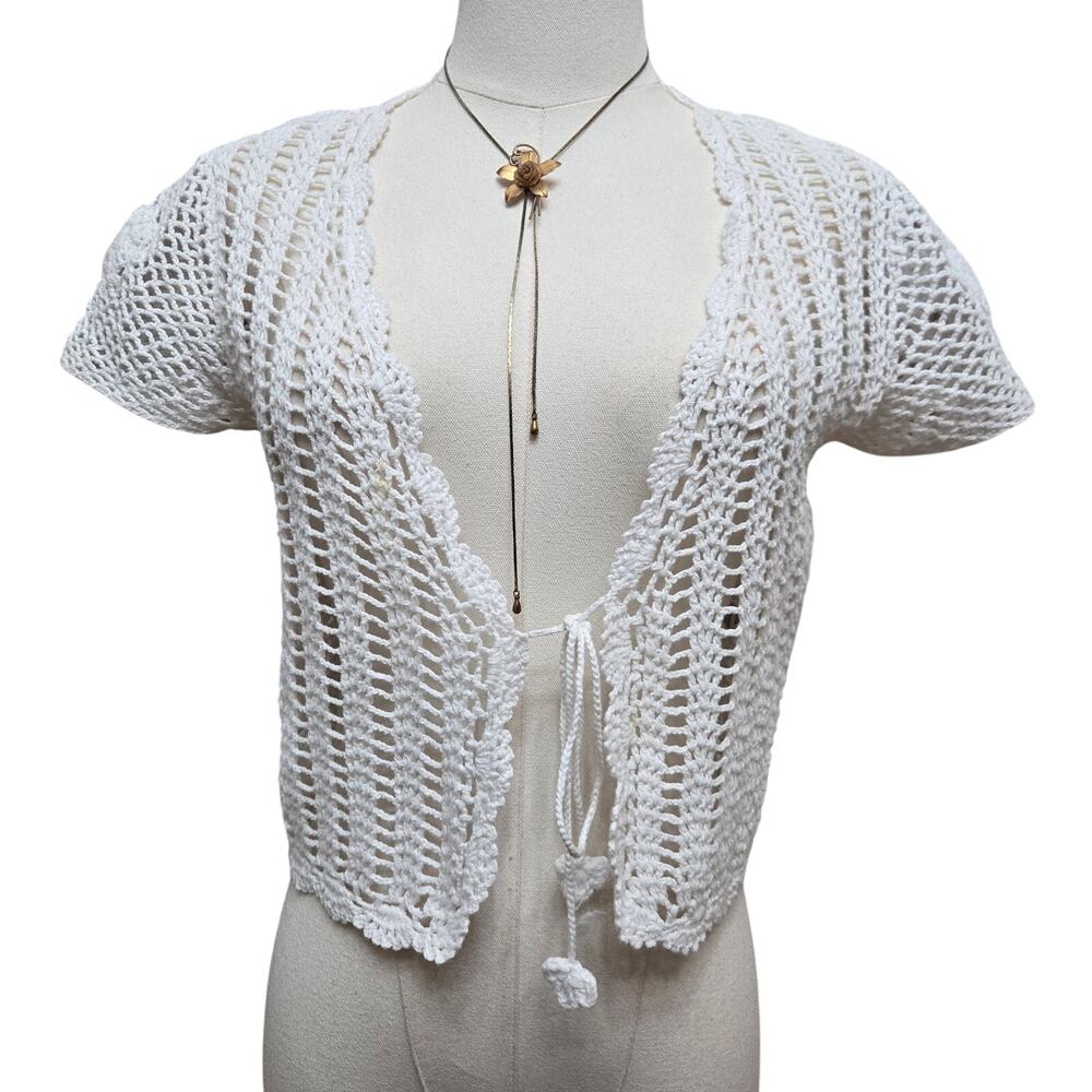 Cato Women Vtg 90s Y2K Coastal Euro Summer Boho Beach Cottage Crochet Cardigan M